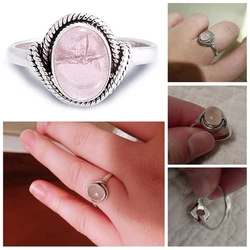 925 Silver Color Retro Marcasite Rose Quartz Ring for women Engagement Pink Crystal Bizuteria Topaz 925 Silver Jewelry Ring