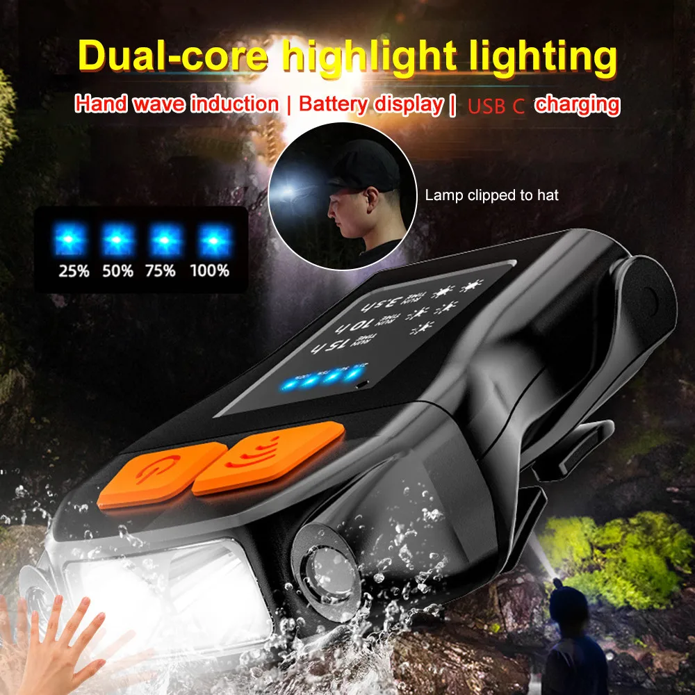 LED Super Bright Clip Cap Light Smart Sensor Lamp Waterproof 90 Degrees Rotate Outdoor Portable Cycling Night Fishing Flashlight