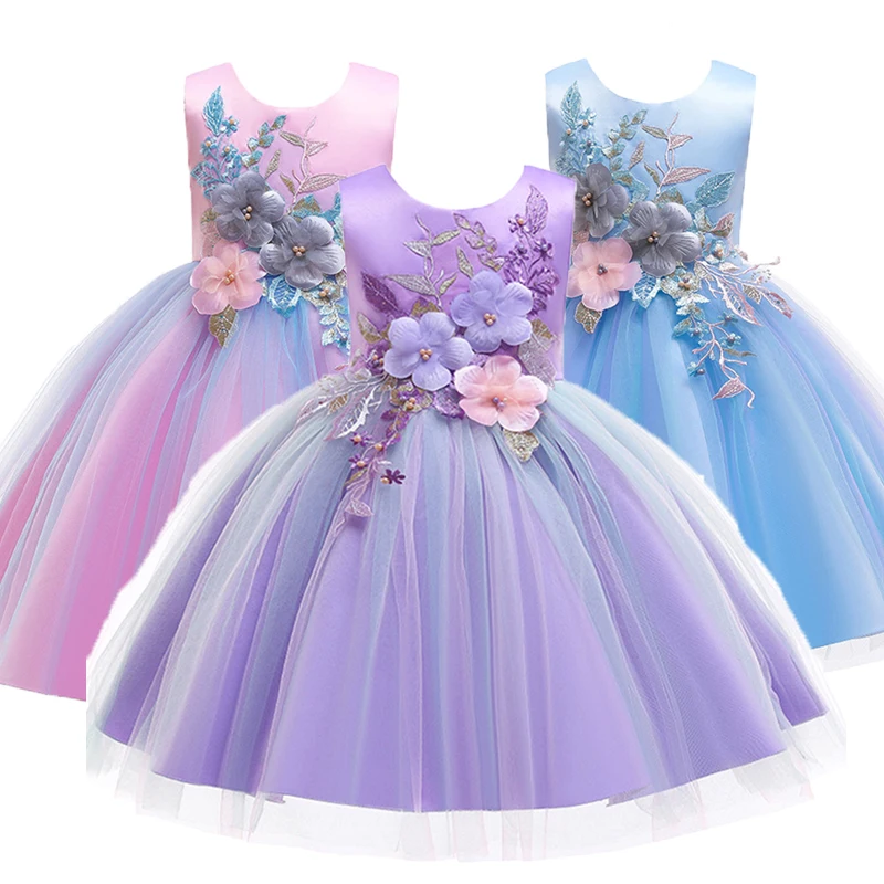 Vestido de fiesta de flores de princesa para niñas, vestido elegante de boda con tutú, Vestidos de Navidad, disfraz, ropa para niños