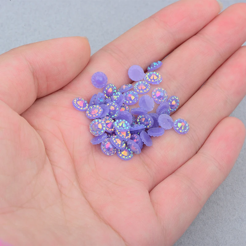 JUNAO 4 5 6mm Purple AB Round Flower Rhinestone Stickers Flatback Resin Cabochon Gems Nail Art Crystal Stone Non Sewing Strass