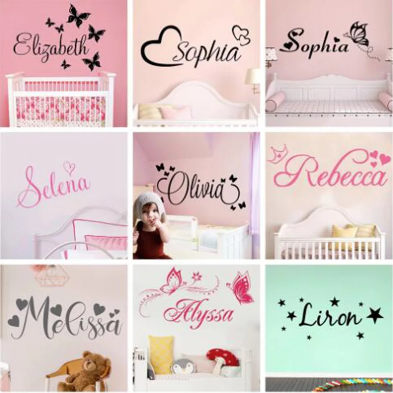 Custom Name Kids Room Wall Stickers Wallpaper For Nursery Personalized Decoration Vinyl Decals Bedroom Paper Y301 