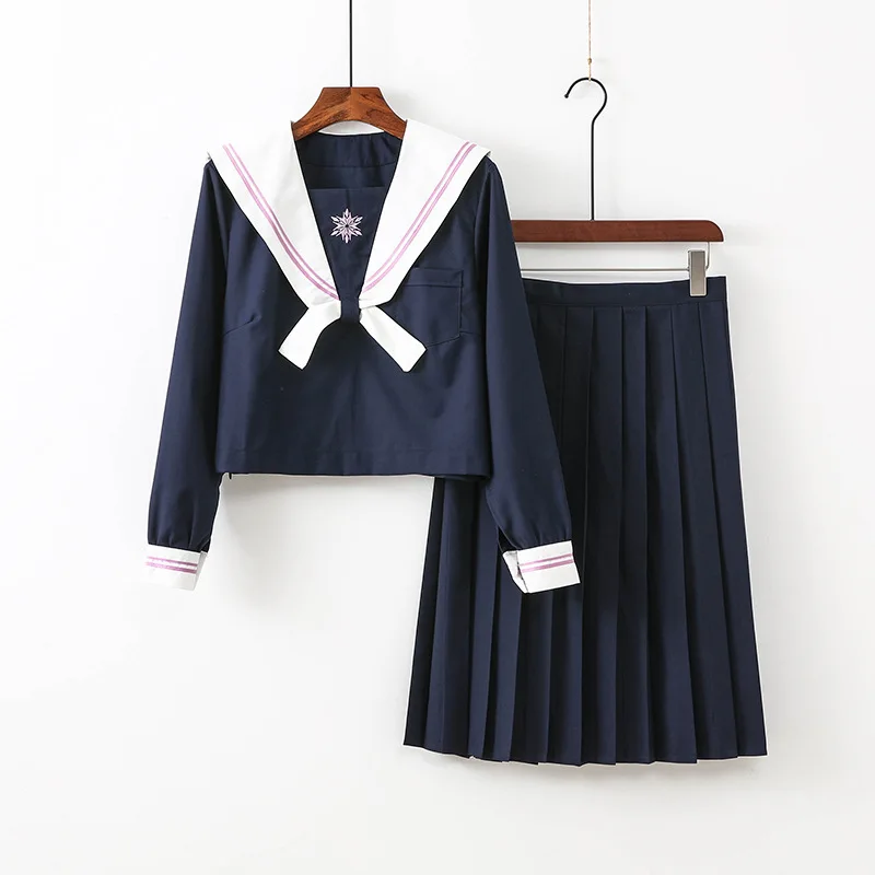 Marineblauw Jk Uniform Herfst Zomer Korte/Lange Mouw Japanse Schooluniformen Voor Meisjes Sailor Plooirok Jk Sets uniform Xxl