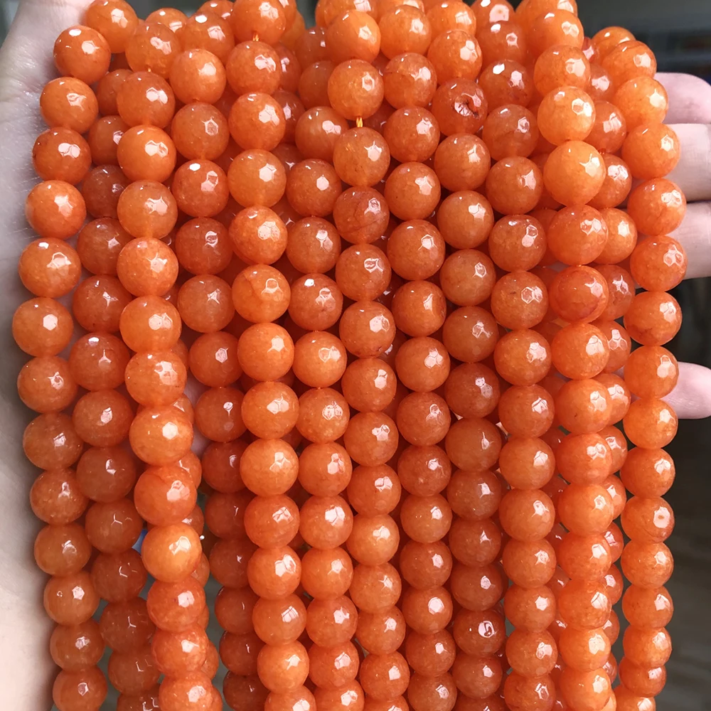 4/6/8/10/12mm Natural Faceted Orange Jades Chalcedony Stone Beads Round Loose Beads for Jewelry Making Bracelets 15\