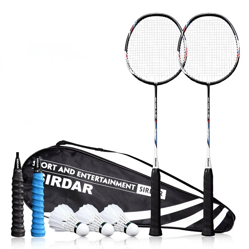 Badminton Set Badminton Rackets Double Single Rackets 2 Full Suit Ultra Light Carbon Men Women Adults Aggressive Resistant Play