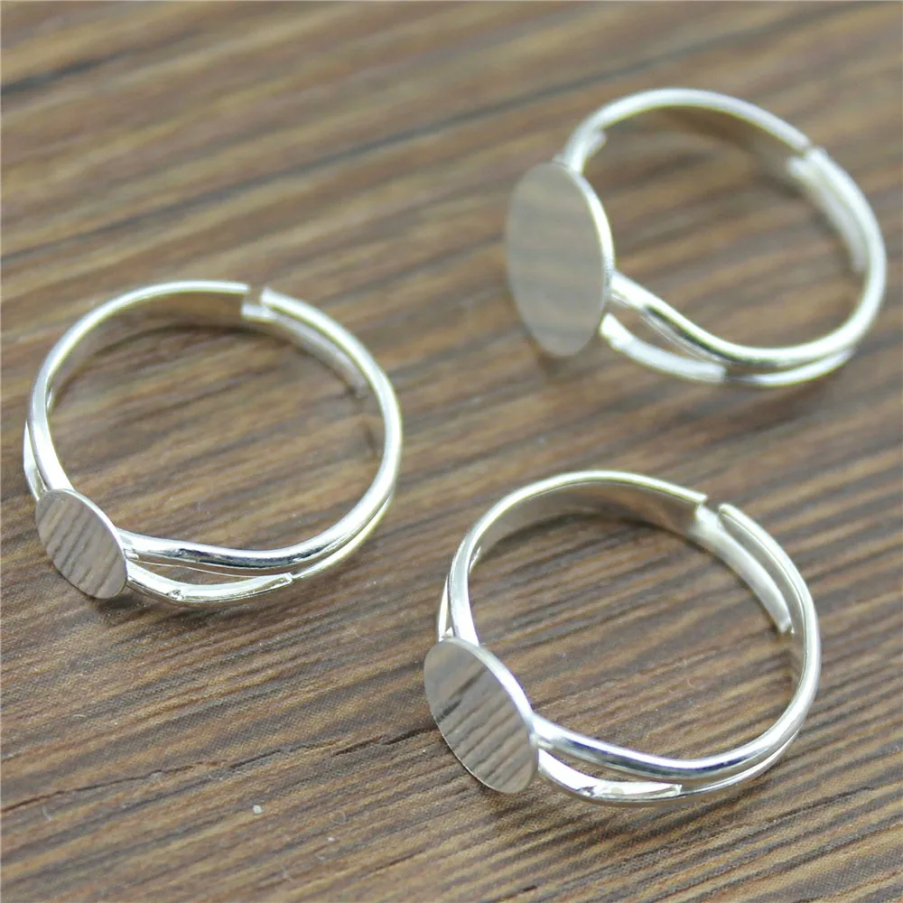 WYSIWYG 10pcs 6/8/10mm Flat Shiny Silver Color Copper Material Y-Style Adjustable Ring Settings Base