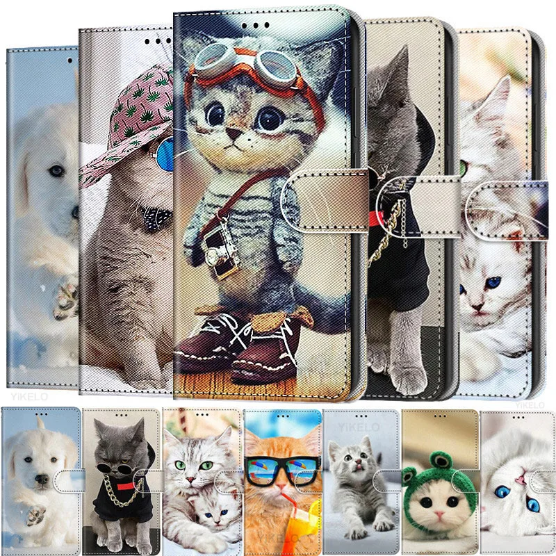 Dog Cat Animal Pattern Phone Case For Samsung Galaxy A13 A23 A33 A53 A73 5G A12 A32 A52 A72 A22 Wallet Leather Stand Book Cover