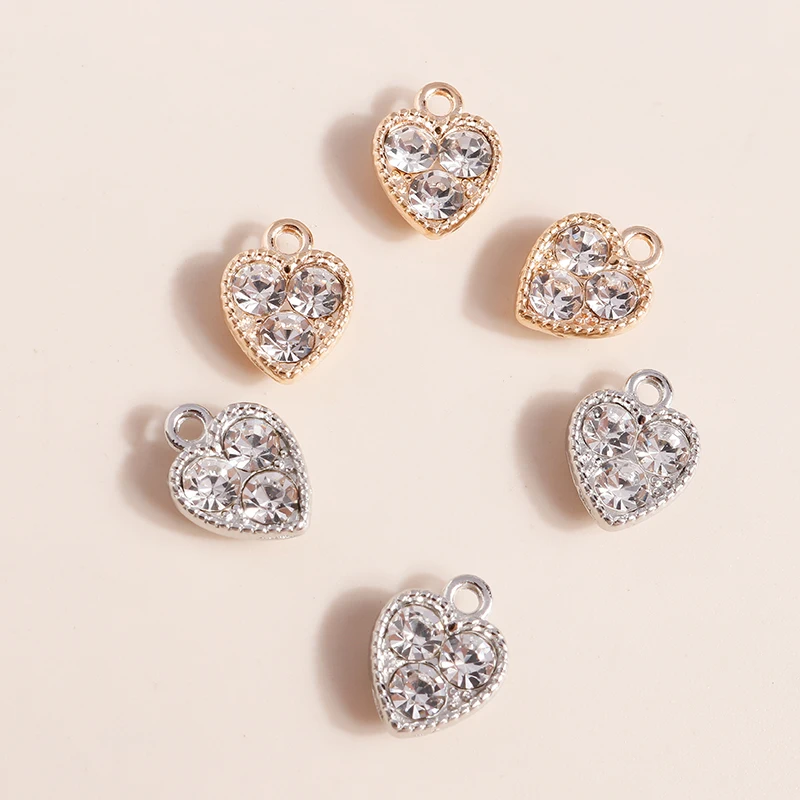 10pcs 10*13mm Gold Silver Color Crystal Hearts Charms for Necklaces Earrings Making Accessories Love Charms diy Jewelry Findings