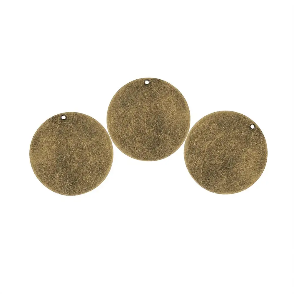 5pcs Blank Tag Pendants Brass Charms for Necklace Jewelry DIY Making Flat Round Antique Bronze 34x0.5mm