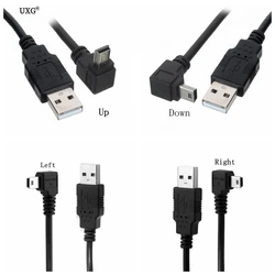 5M 3M 1.5M 0.25m USB 2.0 A męski na Mini USB B typ 5pin 90 stopni w górę lewego prawego kątowego męskiego ładowania danych krótki kabel przewód