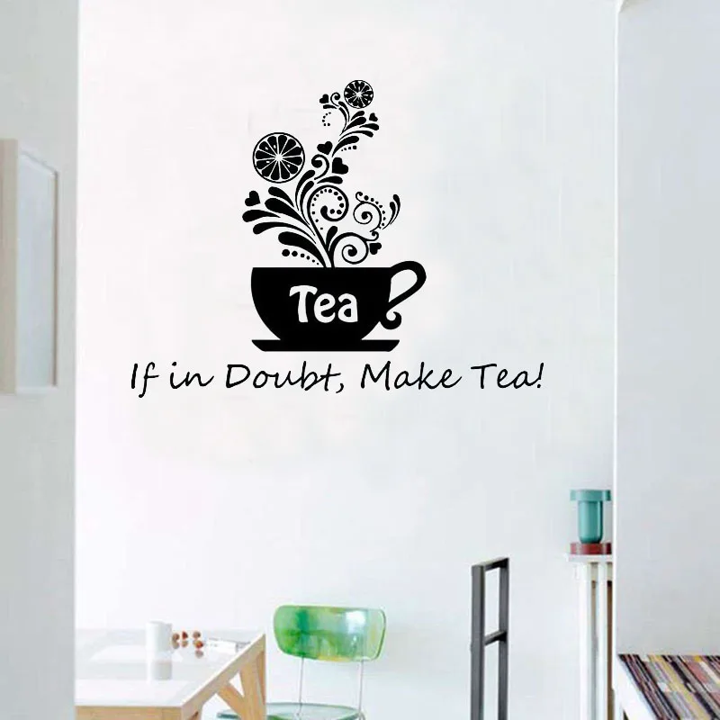 Floral Tea Wall Sticker If In Doubt Make Tea Cup Kitchen Cafe Home Decor Vinyl Wall Art Murals Decoration Wallpaper