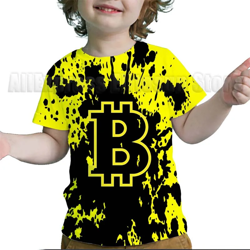 Toddler 3D Bitcoin Printed T-shirts Children Creative Pattern Tshirts Summer Kids Cool T Shirts Baby Boys Girls Tops Camiseta