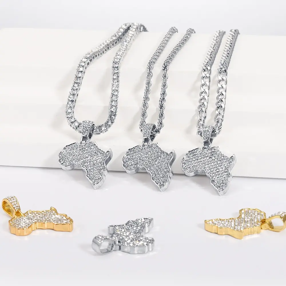 2024 Africa Map Pendant Necklace Women Men Silver Color/Gold Color Ethiopian Jewelry Wholesale African Map Hiphop Item Party