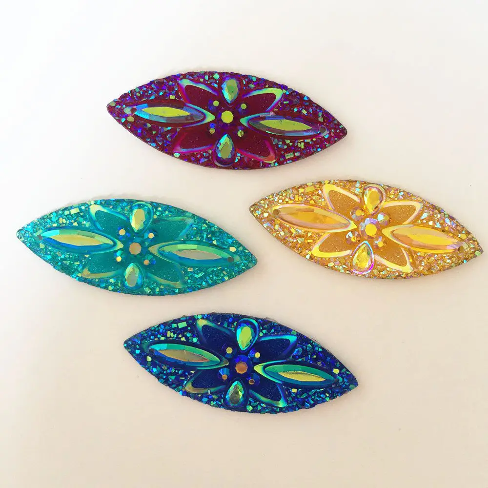 New 12PCS AB Resin Horse Eye Ore Flower Flatback Rhinestone Scrapbook Wedding 2 Hole DIY crystal Applique Craft Ornaments