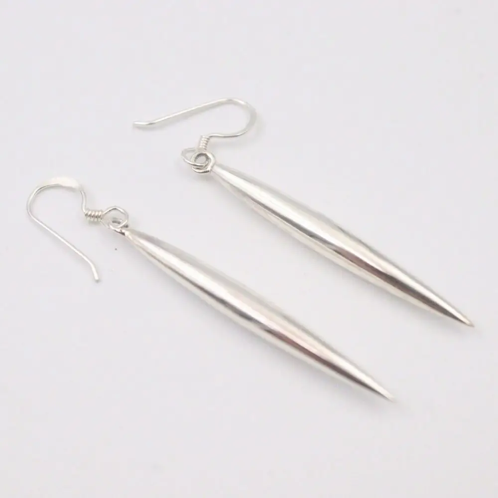 

Real Pure S925 Sterling Silver Dangle Women Gift Special Glossy Long Strip Needle Earrings