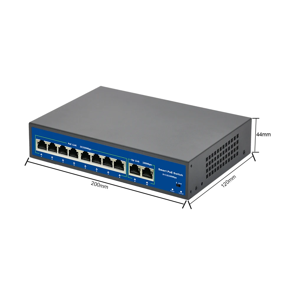 10 Ports POE Switch 48V Power Over Ethernet Network Switch 8 PoE Switch Injector for IP camera/Wireless AP/CCTV Camera System