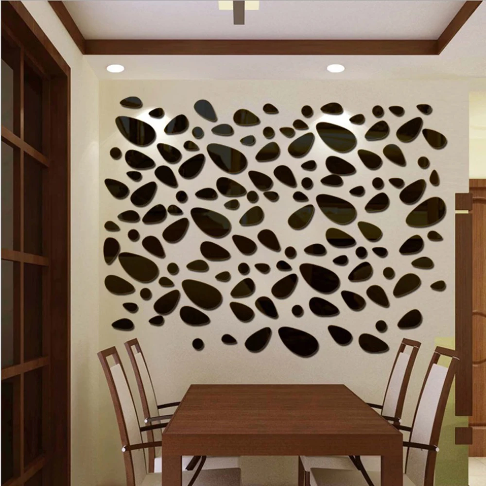 12PCS 3D Pebble Decals Mirror Surface Wall Stickers Modern Style  Self-adhesive Vinyl Mural Art Removable Sticker Home Decor