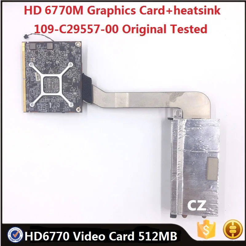 Original HD6770M 109-C29557-00 Vga Video Graphic Card + Heatsink For iMac A1311 A1312 2010 2011 512MB HD 6770 Dispaly Card Used