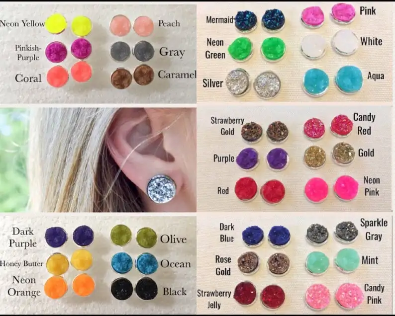 Juego de 100 pendientes DIY, Kit de pendientes druzy, kit de fabricación de joyas, juego de pendientes, kit diy, joyería diy, tachuelas druzy, Druzy de 12mm