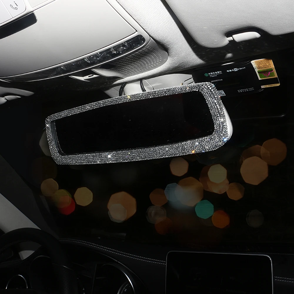 Rhinestone Rearview Mirror Decor Car Interior Charm Crystal Bling Diamond Rear View Mirror Cover Car Accessories for Woman Grils