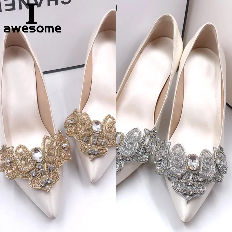 Nowe lśniące eleganckie ślubne buty weselne akcesoria na wysokie obcasy mieszkania pantofle buty buty z kryształem górskim dekoracje kwiatowe