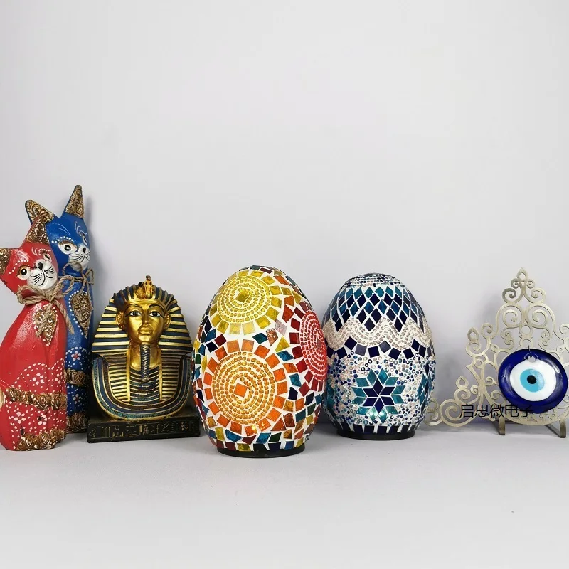 이집트 계란 램프 빈티지 손으로 만들어진 Lamparas De Mesa 모자이크 침대 조명 Lamparas Con Mosaicos 야간 조명 장식 배터리 버전