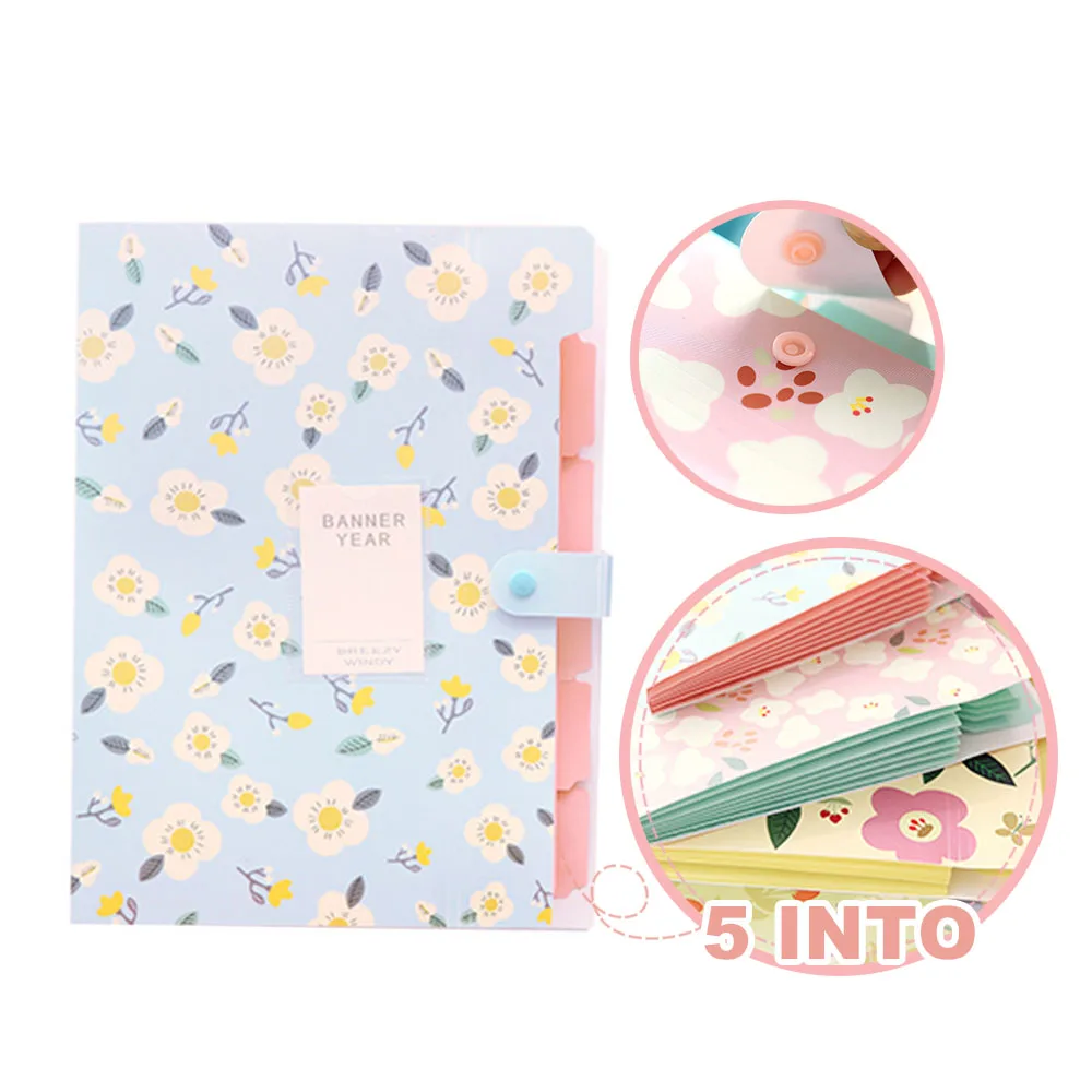 1PC Fresh Floral Filing Production Folder Multi-Function 5/8 Into Mezzanine File A4 Document File Folder School Office
