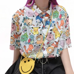 Chemises en mousseline de soie pour femmes, chemisier Kawaii, Harajuku, mignon, rétro, dessin animé, imprimé animal, Y-Hip Hop, Y2K, été, nouveau, 2024