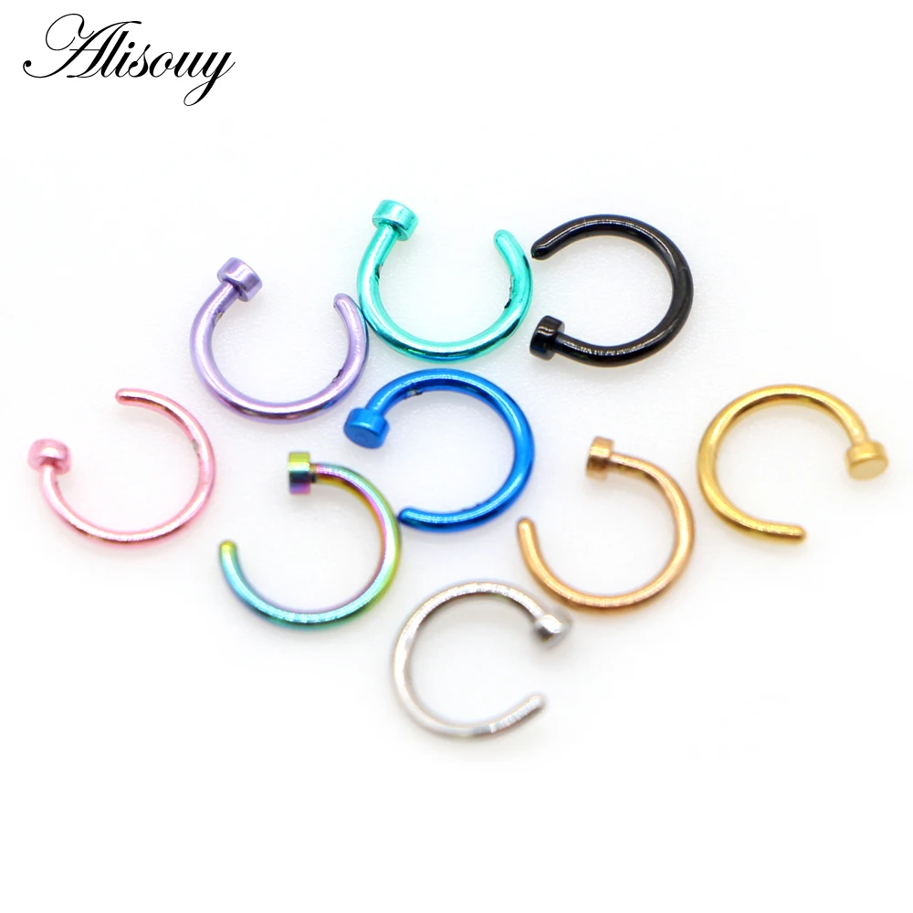 Alisouy 1pc New Stainless Steel Punk Clip on Fake Piercing Body Nose Lip Rings Unisex Nose Ring Women Septum Piercing Jewelry