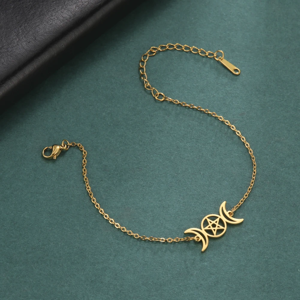 Dreifache Mondgöttin-Armbänder für Männer und Frauen, Edelstahl, Pentagramm, Wicca-Charm-Armbänder, magisches Pentagramm, Hexe, Schmuck, Geschenk – Detail 6