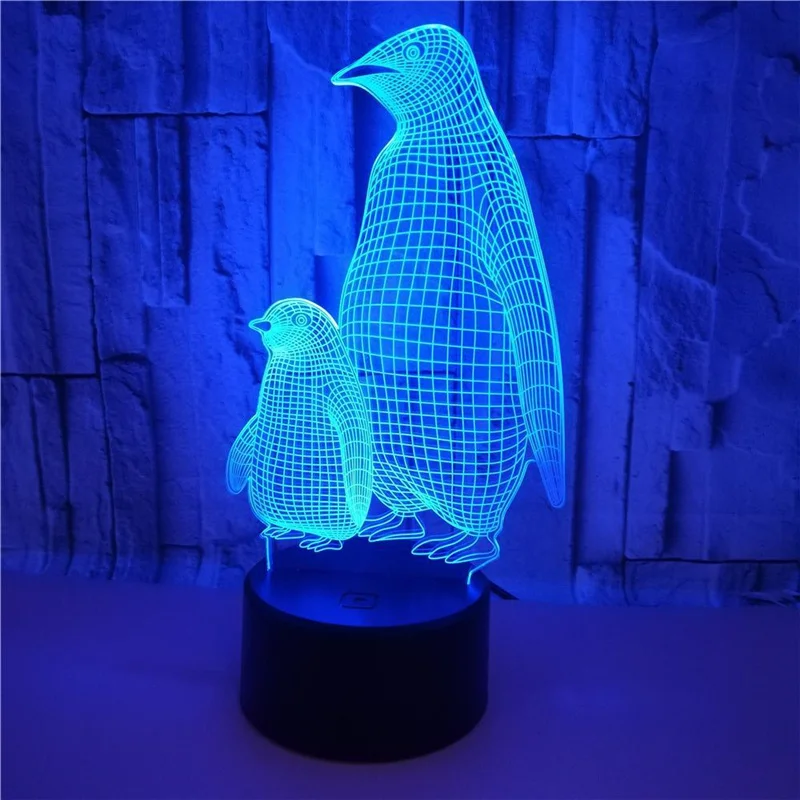 Penguin 3D Lamp for Kids 16 Colors Changing Illusion Animal Night Light Child Bedroom Decor Cool Birthday Gifts for Boy Girl