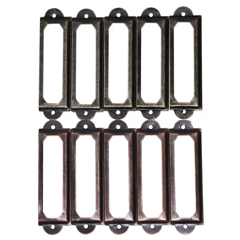 10 Pcs Antique Brass Metal Label Pull Frame Handle File Name Card Holder For Furniture Cabinet Drawer Box Case Bin