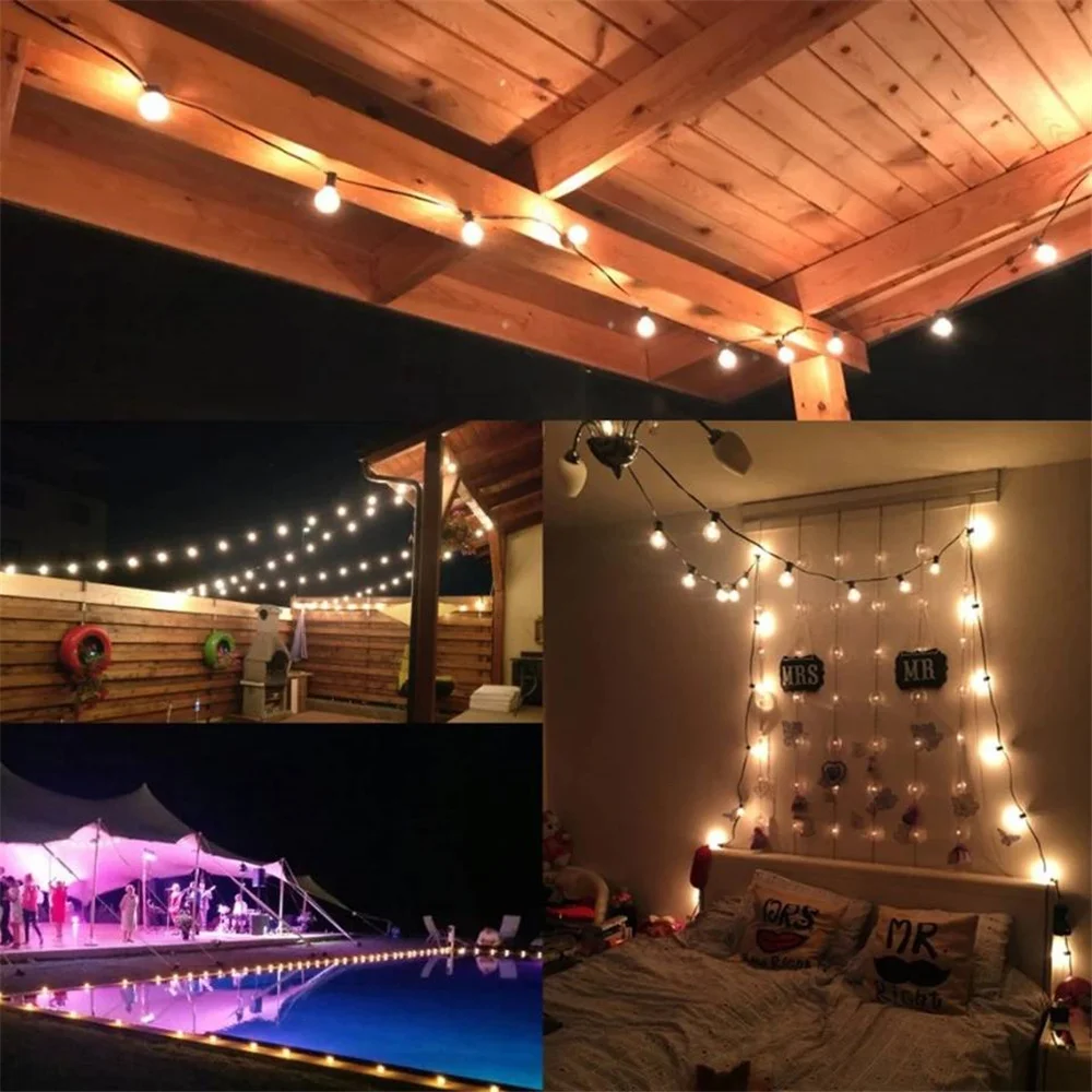 Neue Retro 25 Glühbirnen G40 Globus Lichterketten im Freien wasserdichte Lichterketten Girlande für Gartenparty Hochzeit Weihnachts dekoration