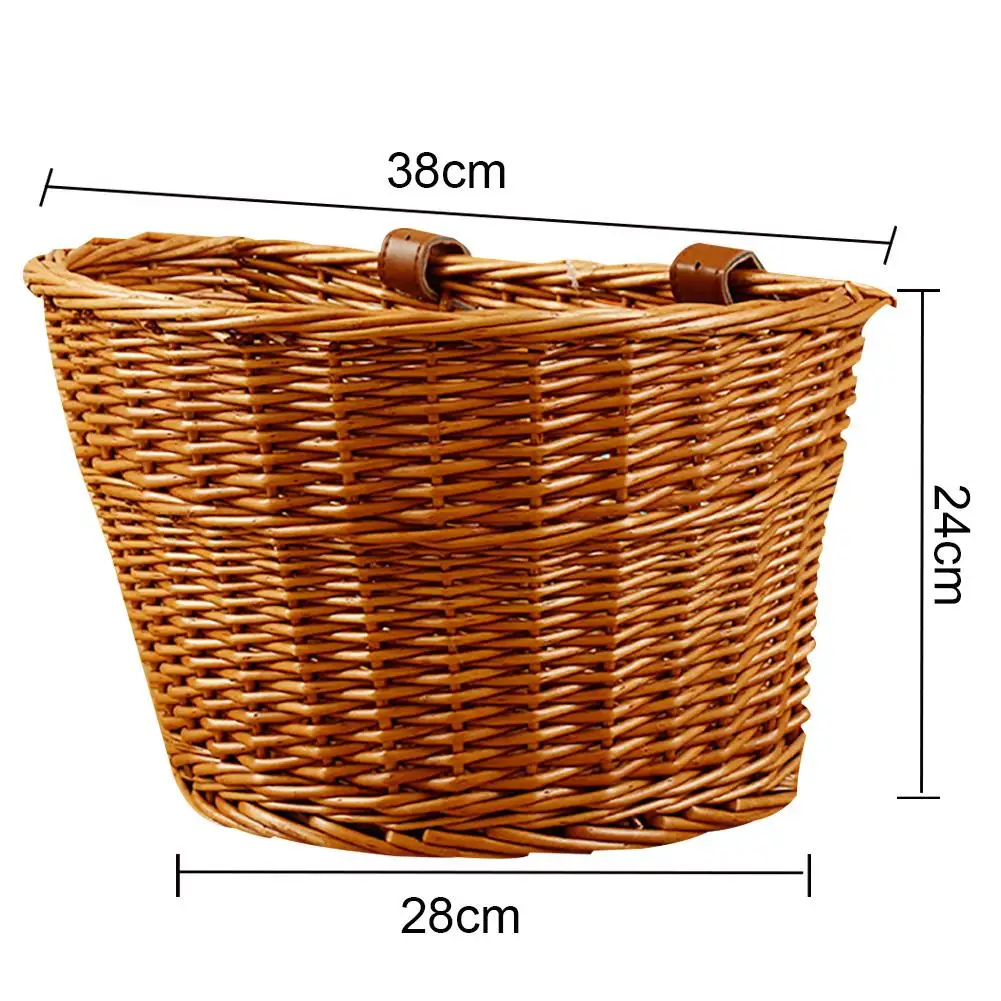 MTB Road Bike Basket With Leather Belt Bicycle Front Basket Natural Wicker Rattan Bike Storage Basket accesorios para bicicletas