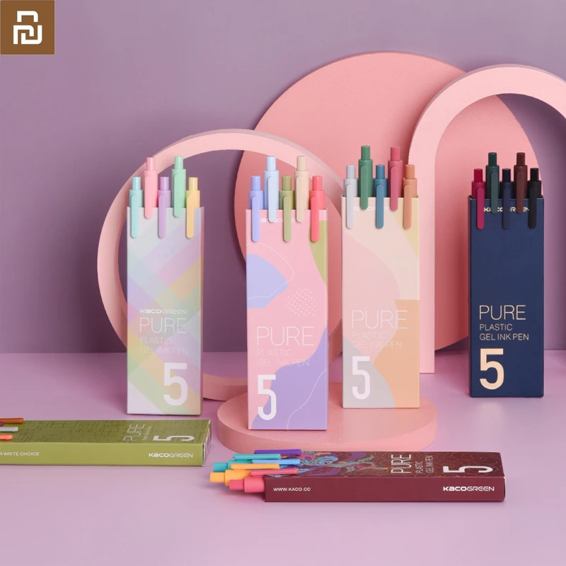 newest youpin Kaco 5pcs colorful pen 0.5mm colorful ink Smooth Writing Durable Mi Signing Gel Ink Refill 10pcs/box pens