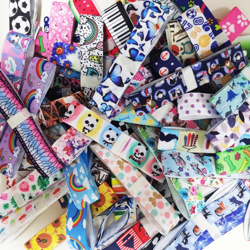 Mixed style 10 Yards 22mm 25mm 38mm 75mm lovely cartoon Printed Grosgrain Ribbon hairbow girl ribbon Random Delivery