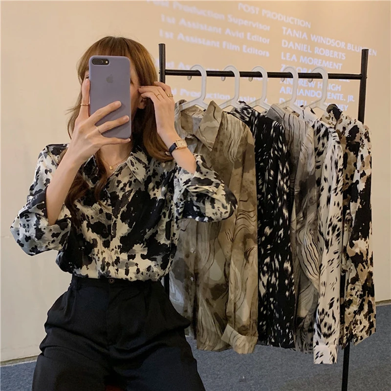 Vintage Printed Long Sleeve Shirt Blouse Spring Summer Casual Loose Long Women Shirt Korean Style Street Wear Chiffon Shirt Top