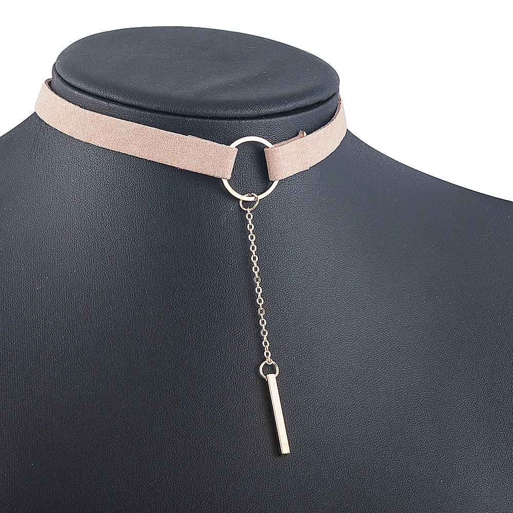 2022 New Fashion Punk Black Brown Leather Choker Necklace for Women Girls Geometry Round Pendant Collar Necklace Collier Femme