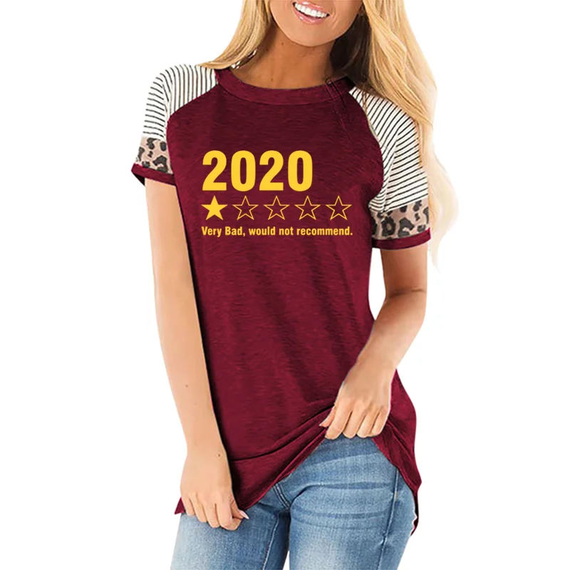 2020 Very Bad Would Not Recommend T-shirt Funny Women's Rating Review Graphic striped leopard Tee Tops