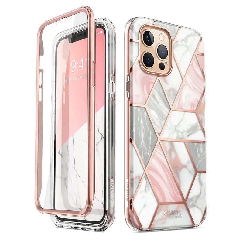 For iPhone 12 Pro Max Case 6.7 inch (2020) I-BLASON Cosmo Full-Body Glitter Marble Bumper Case with Built-in Screen Protector