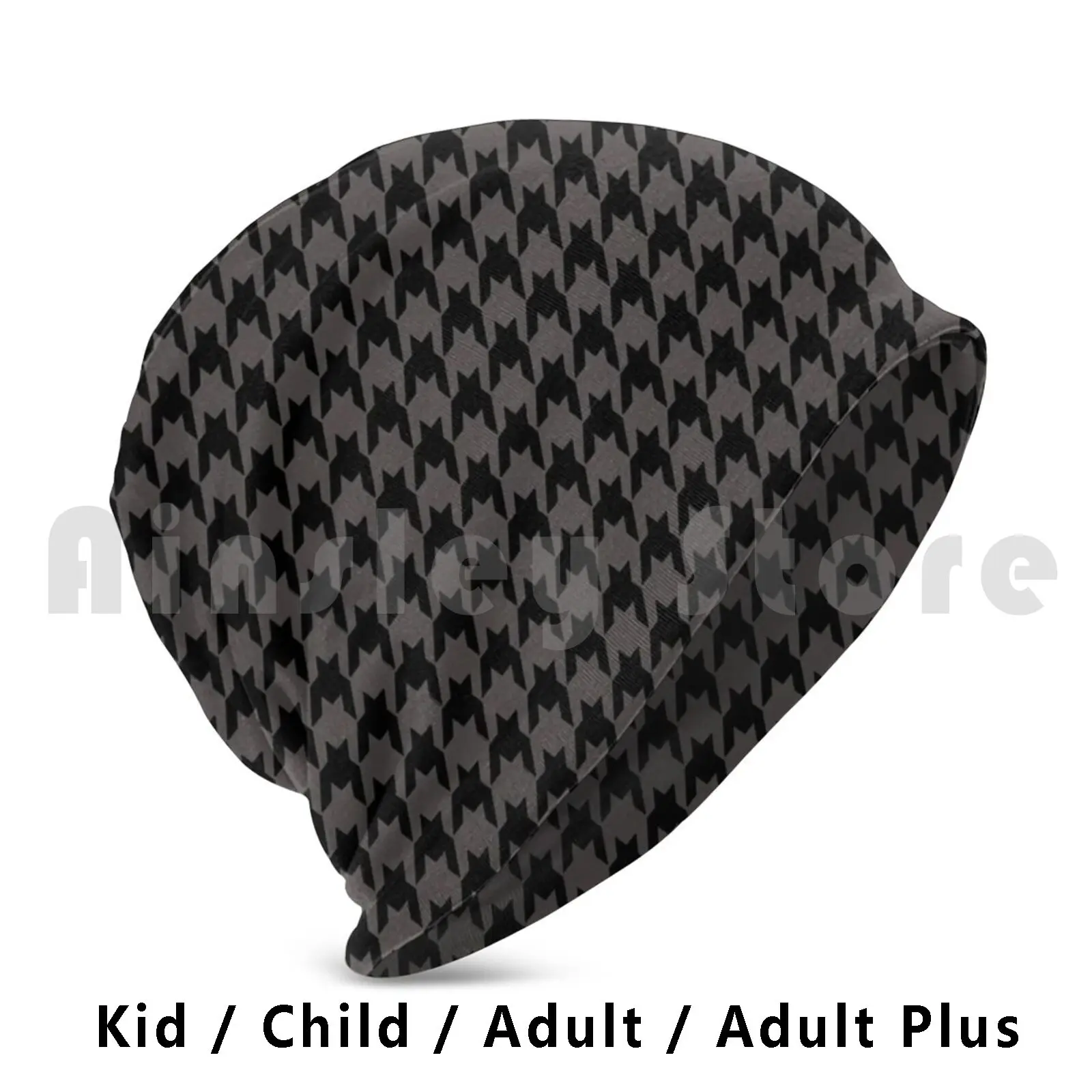 Houndstooth Beanie In Black And Grey Beanies Pullover Cap Comfortable Houndstooth Hounds Tooth Houndstooth Black And