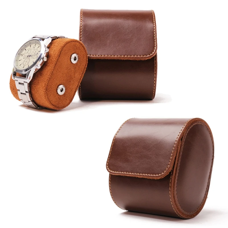 2022 New Brown Real Leather Watch Roll Single Watch Travel Case