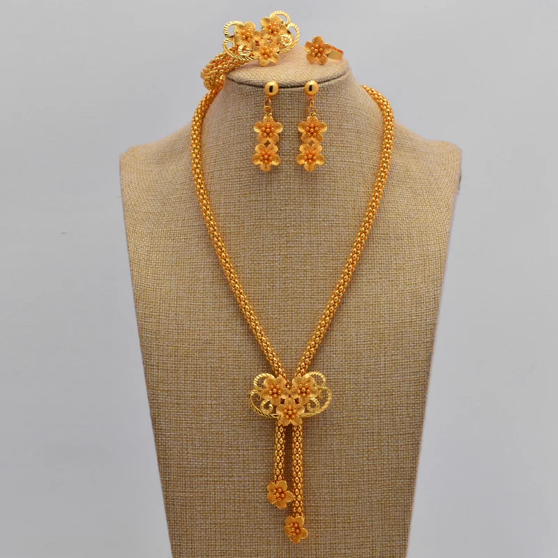 

gold color necklace wedding Women Vintage Turkish Women African Beads Jewelry Set Dubai Indian Wedding Jewelry Sets Gold Jewelry