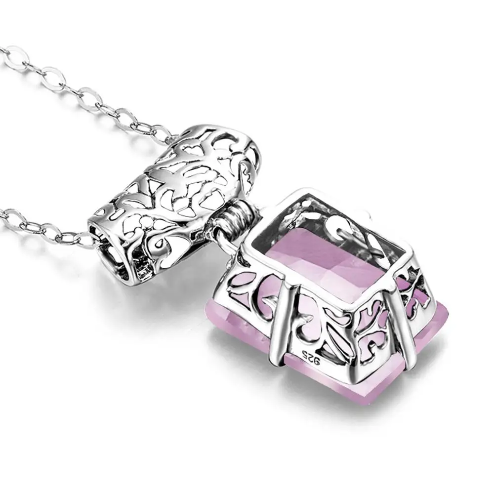 Real Silver 925 Pendant For Women Created Pink Crystal Pendant Romantic Fashion Sterling Silver Jewelry Christmas Party Gift Hot