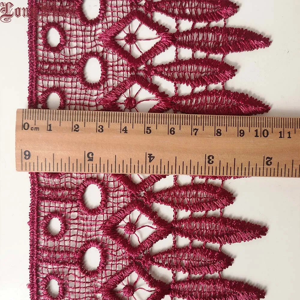 1 Lot/5Yards Pure Polyester Burgundy Color Embroidered Lace Trim Apparel Decorative Sewing Lace Border DIY Material