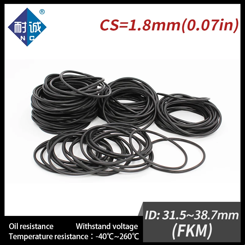 2PC/lot Rubber Ring Black FKM O ring Seals Thickness 1.8mm ID31.5/32.5/34.5/35.5/36.5/37.5/38.7mm Rubber ORing Fuel Washer