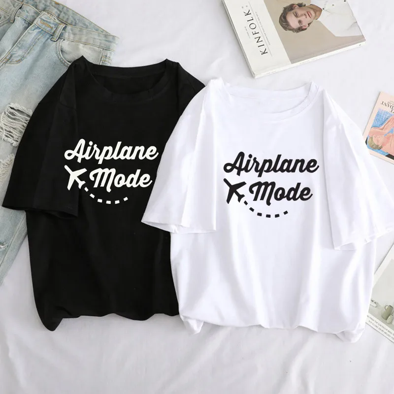 O Neck Sshirt Airplane Mode Print T Shirt Women Short Sleeve Loose Women Tshirt Ladies Summer Fashion TShirt Tops Clothes Mujer