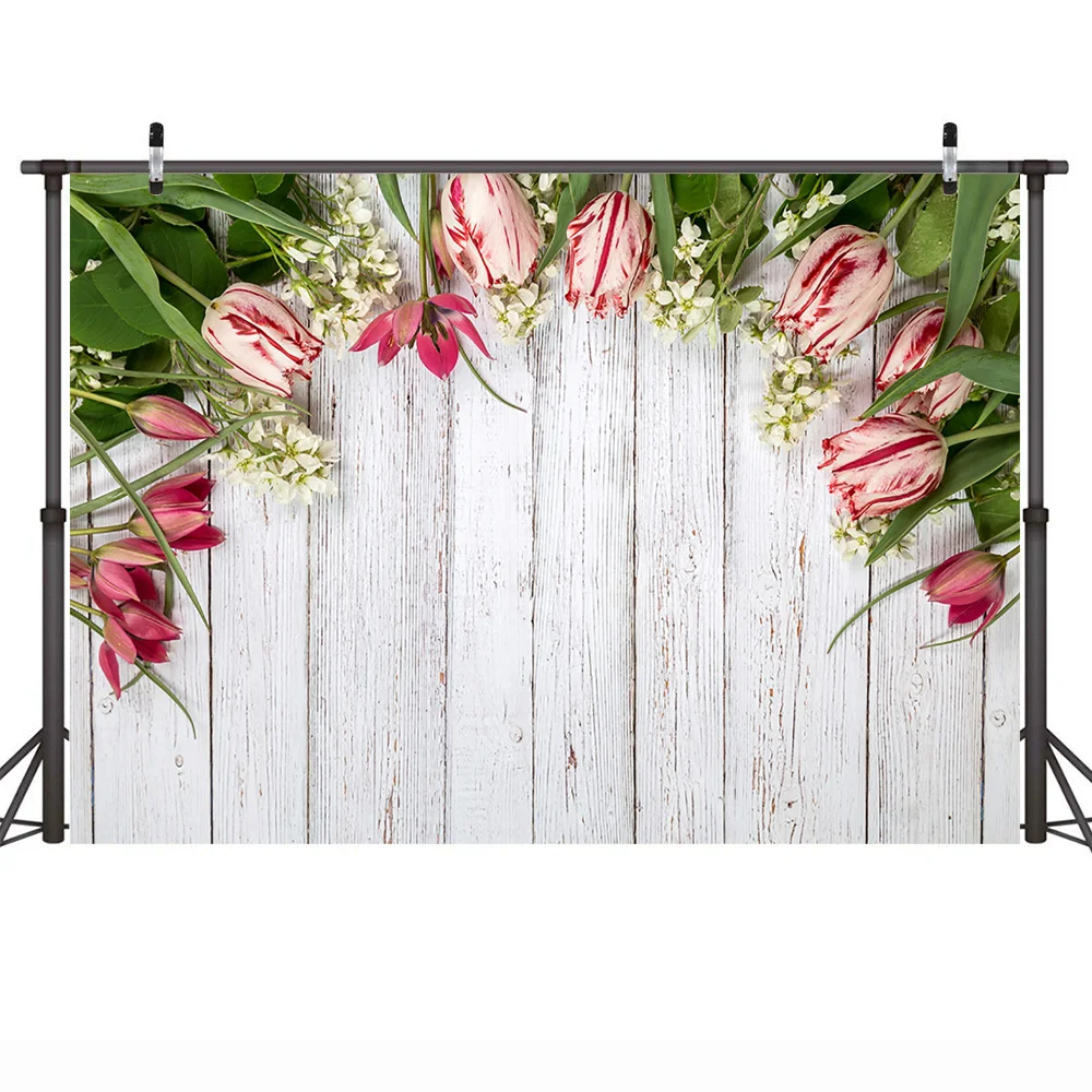 Spring Floral Wood Board Backdrop Newborn Baby Adult Portrait Background Flowers White Daisy Flowers Photo Studio Photocall