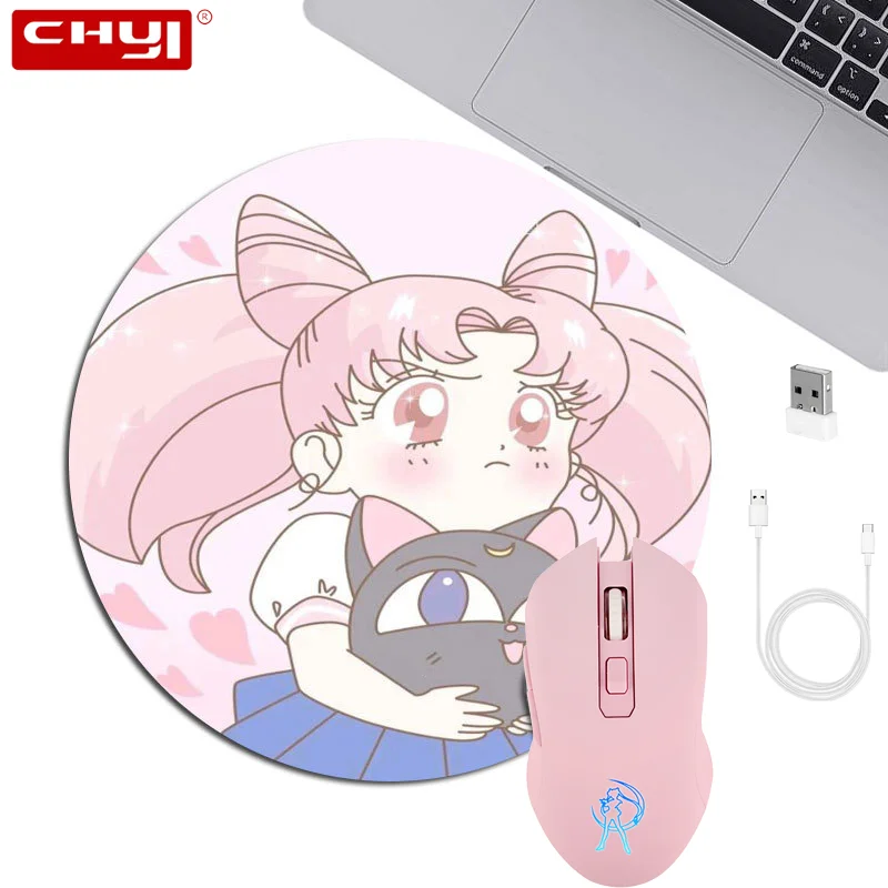 CHUYI Cute Pink Wireless Mouse 2.4G Optical Rechargeable Ergonomic Mause USB 2400DPI RGB Game Mice For Desktop Notebook Windows