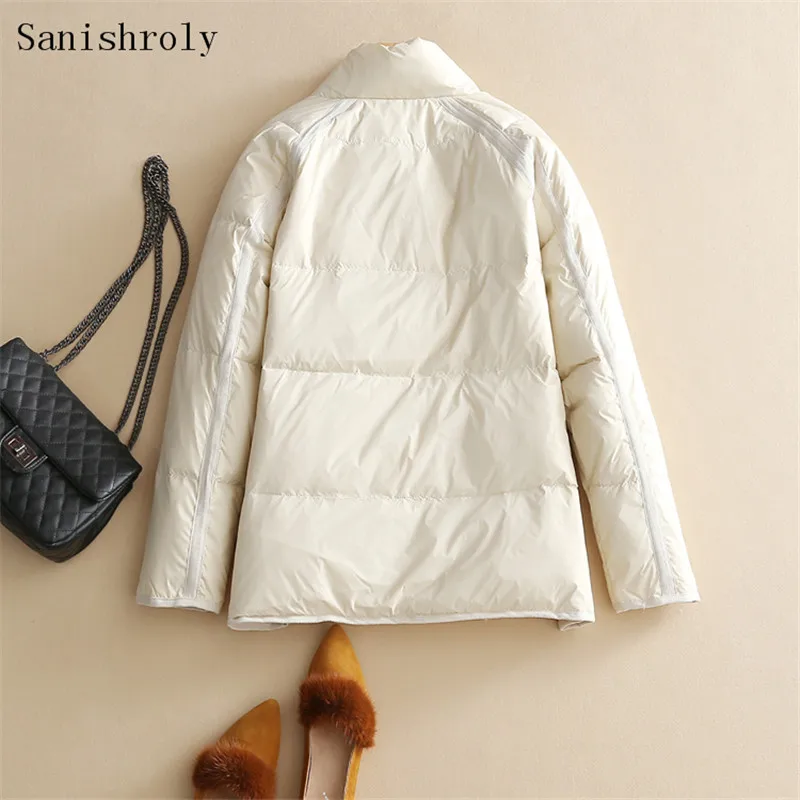 Vintage Oblique Collar 90%White Duck Down Coat Autumn Winter Women Tie Bow Short Oversize Jacket Lady Fashion Casual Down Parkas