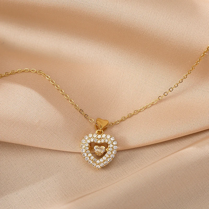 DIEYURO 316L 스테인리스 스틸 샤이닝 크리스탈 러브 펜던트, 아름다운 패션, 조정 가능한 황금 목걸이, 여성 소녀 웨딩